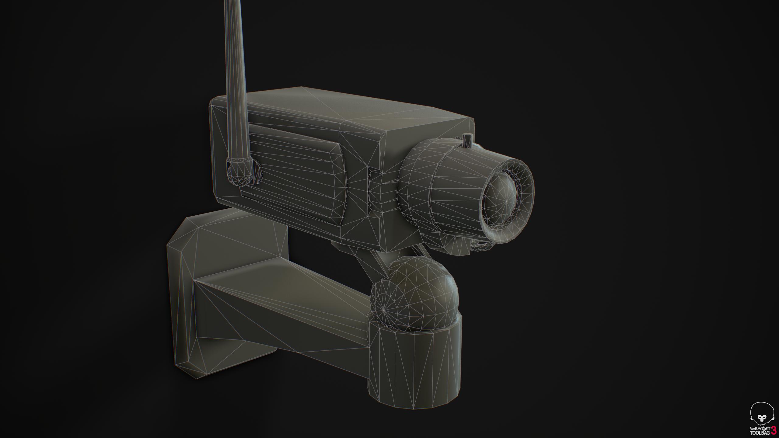 Wireframe render of a small security camera